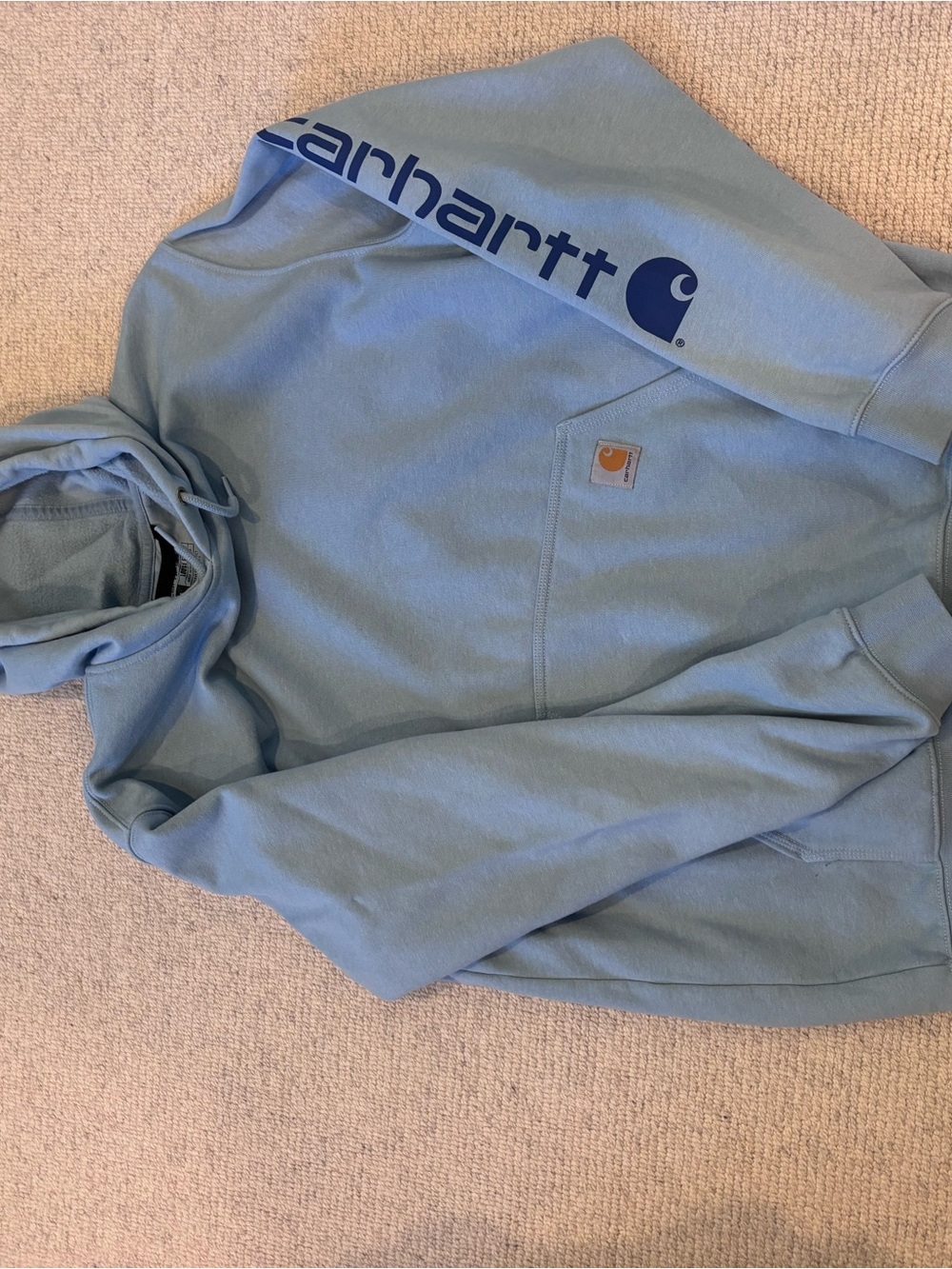 Carhartt Light Blue Pullover Hoodie with Logo Tag